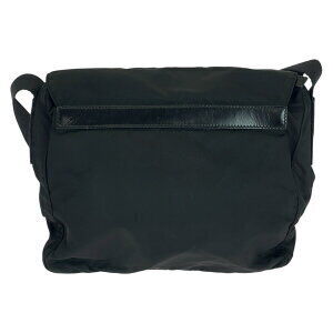 Prada bag logo triangular messenger shoulder plate nylon leather Tessuto black